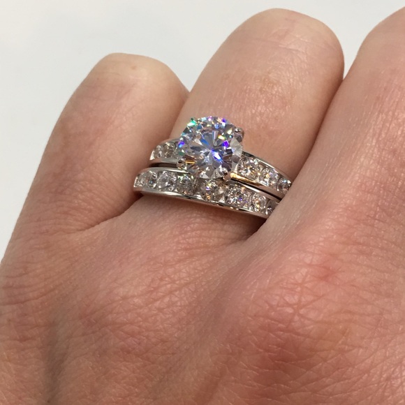 18k white gold ring set 2pc engagement wedding - Picture 7 of 7